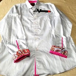 Vassari Los Angeles Men Flip Cuff Button Down Shirt Gray Size XXL Long Sleeve